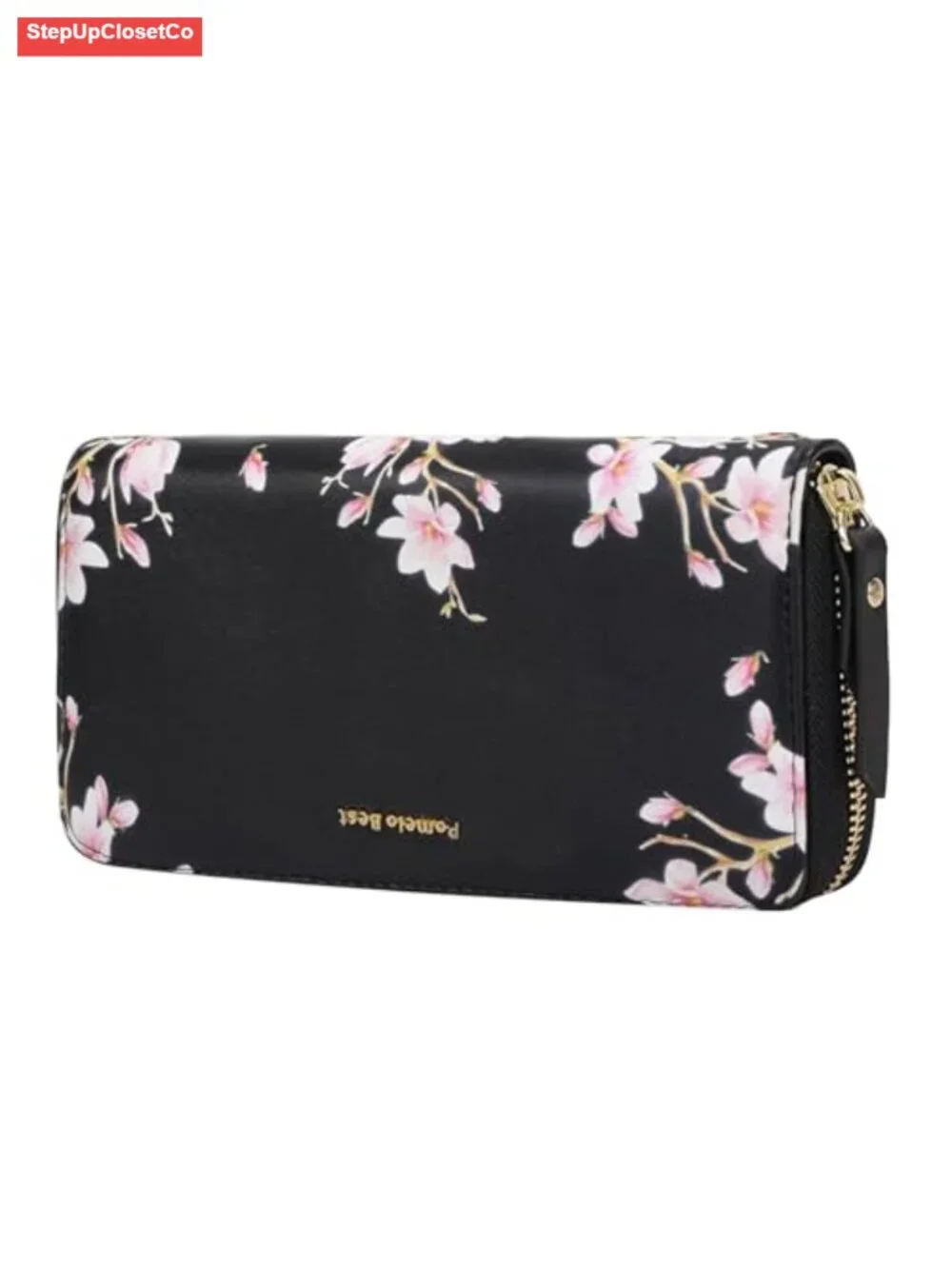 Wristlet Wallet Floral RFID Blocking Clutch Purse Faux Leather with Detachable